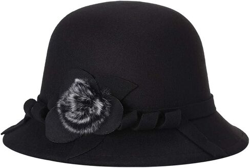 Vintage Cloche Bucket Hat with Flower Collapsible Felt Church Bowler Hat in Saudi Arabia