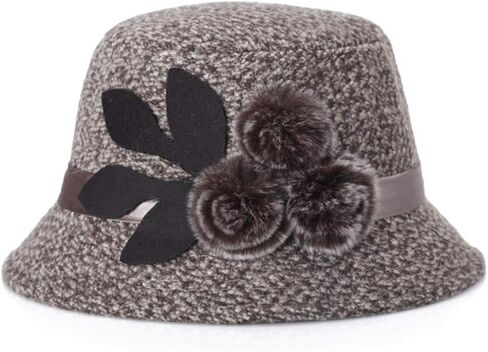 Vintage Cloche Bucket Hat with Flower Collapsible Felt Church Bowler Hat in Saudi Arabia
