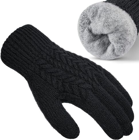 Pleneal Women Winter Gloves, Touch Screen Knit Gloves with Thermal Soft Lining Dual-Layer Glove for Cold Weather in Saudi Arabia