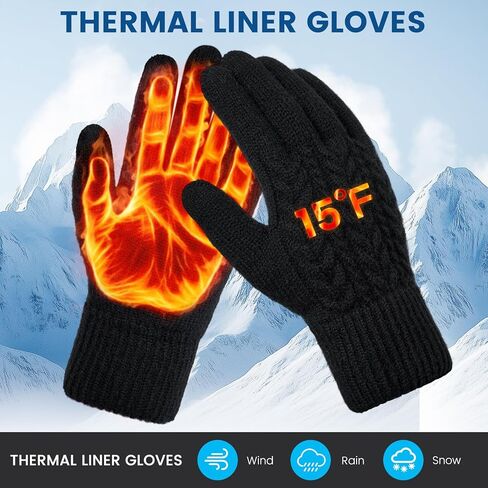 Pleneal Women Winter Gloves, Touch Screen Knit Gloves with Thermal Soft Lining Dual-Layer Glove for Cold Weather in Saudi Arabia