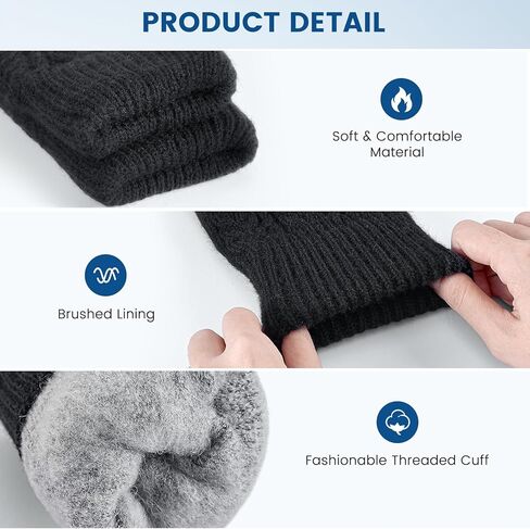 Pleneal Women Winter Gloves, Touch Screen Knit Gloves with Thermal Soft Lining Dual-Layer Glove for Cold Weather in Saudi Arabia