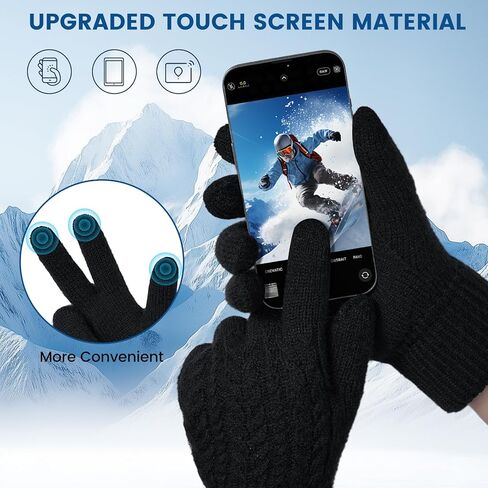 Pleneal Women Winter Gloves, Touch Screen Knit Gloves with Thermal Soft Lining Dual-Layer Glove for Cold Weather in Saudi Arabia