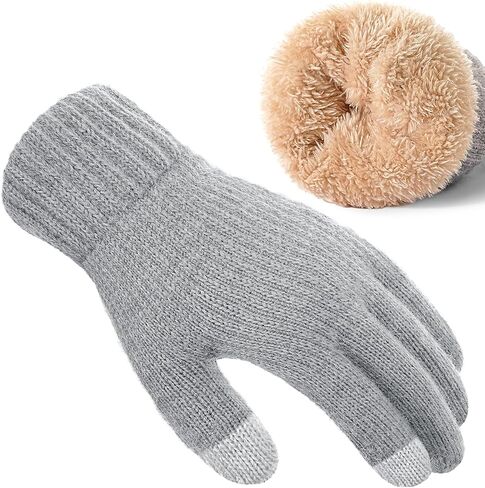 Pleneal Women Winter Gloves, Touch Screen Knit Gloves with Thermal Soft Lining Dual-Layer Glove for Cold Weather in Saudi Arabia