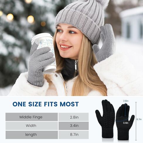 Pleneal Women Winter Gloves, Touch Screen Knit Gloves with Thermal Soft Lining Dual-Layer Glove for Cold Weather in Saudi Arabia