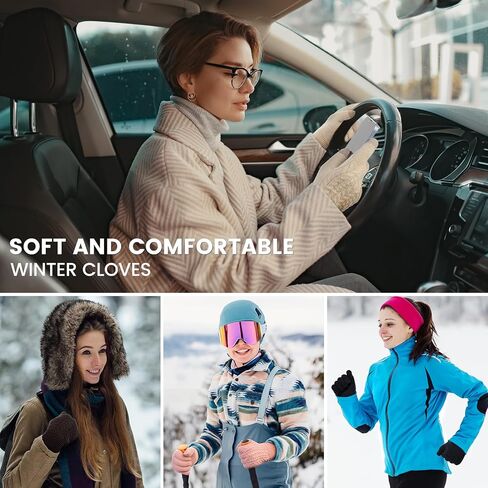 Pleneal Women Winter Gloves, Touch Screen Knit Gloves with Thermal Soft Lining Dual-Layer Glove for Cold Weather in Saudi Arabia
