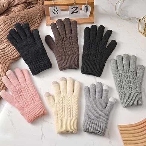 Pleneal Women Winter Gloves, Touch Screen Knit Gloves with Thermal Soft Lining Dual-Layer Glove for Cold Weather in Saudi Arabia