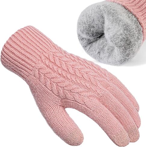 Pleneal Women Winter Gloves, Touch Screen Knit Gloves with Thermal Soft Lining Dual-Layer Glove for Cold Weather in Saudi Arabia