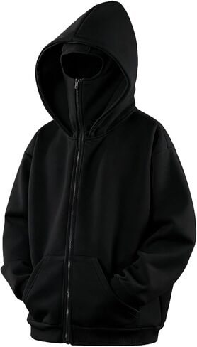 Balaclava Hoodie Warm Zip Up Sweatshirts Hooded Fleece Jackets Windproof Outfits Streetwear Oversized in Saudi Arabia