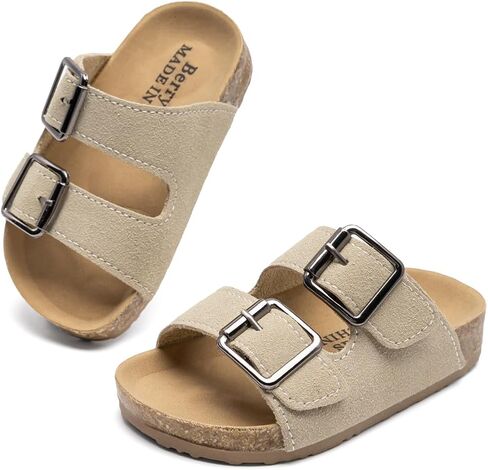 Kids’ Double Buckle Slide Sandals Cork Footbed Adjustable Strap Comfort Casual Open-Toe Footwear For Daily Use in Saudi Arabia