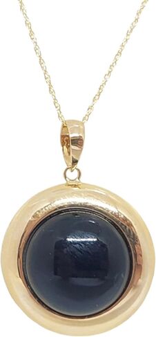 Lucky&Store Balck ONYX Round 14k Yellow Gold Charm/Pendant/Necklace 18 Inches Rope 14k Yellow Gold Chain. Onyx 14k Yellow Gold Pendant. Black ONYX LOVER. in Saudi Arabia