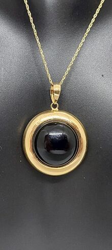 Lucky&Store Balck ONYX Round 14k Yellow Gold Charm/Pendant/Necklace 18 Inches Rope 14k Yellow Gold Chain. Onyx 14k Yellow Gold Pendant. Black ONYX LOVER. in Saudi Arabia