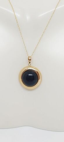 Lucky&Store Balck ONYX Round 14k Yellow Gold Charm/Pendant/Necklace 18 Inches Rope 14k Yellow Gold Chain. Onyx 14k Yellow Gold Pendant. Black ONYX LOVER. in Saudi Arabia