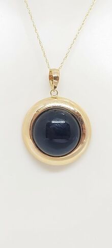 Lucky&Store Balck ONYX Round 14k Yellow Gold Charm/Pendant/Necklace 18 Inches Rope 14k Yellow Gold Chain. Onyx 14k Yellow Gold Pendant. Black ONYX LOVER. in Saudi Arabia