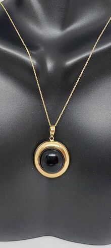 Lucky&Store Balck ONYX Round 14k Yellow Gold Charm/Pendant/Necklace 18 Inches Rope 14k Yellow Gold Chain. Onyx 14k Yellow Gold Pendant. Black ONYX LOVER. in Saudi Arabia