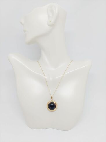 Lucky&Store Balck ONYX Round 14k Yellow Gold Charm/Pendant/Necklace 18 Inches Rope 14k Yellow Gold Chain. Onyx 14k Yellow Gold Pendant. Black ONYX LOVER. in Saudi Arabia
