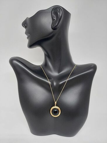 Lucky&Store Balck ONYX Round 14k Yellow Gold Charm/Pendant/Necklace 18 Inches Rope 14k Yellow Gold Chain. Onyx 14k Yellow Gold Pendant. Black ONYX LOVER. in Saudi Arabia