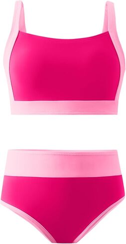 AMAWMW Girls Swimsuit Color Block Bikini Sets Adjustable Straps Two Piece Bathing Suit Swimwear for Teens 7-16Y in Saudi Arabia