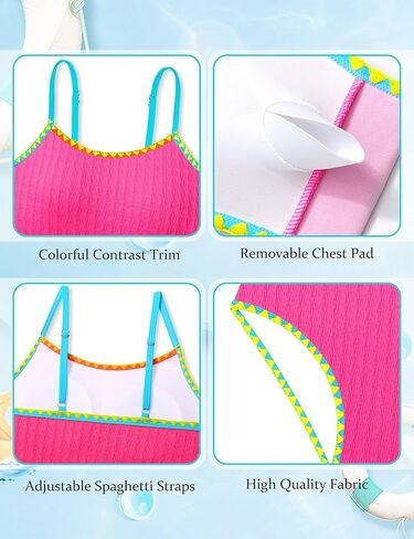 Girls Swimsuit Colorful Contrast Trim Bikini Set Two Piece Bathing Suit Solid Color Girls' Swimwear 9-16T in Saudi Arabia