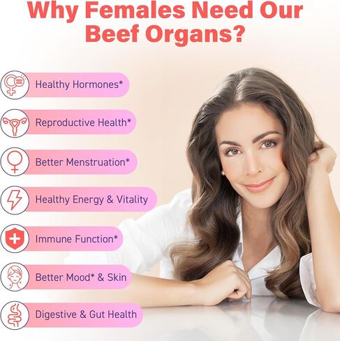 (180 Gummies) Beef Organ Supplement for Women - 5300mg Beef Liver, Kidney, Uterus & 10 More, for Hormone Balance, Menstruation, Energy, Immunity, Gut & Skin Health - 100% Grass Fed & Pasture Raise in Saudi Arabia