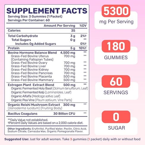 (180 Gummies) Beef Organ Supplement for Women - 5300mg Beef Liver, Kidney, Uterus & 10 More, for Hormone Balance, Menstruation, Energy, Immunity, Gut & Skin Health - 100% Grass Fed & Pasture Raise in Saudi Arabia