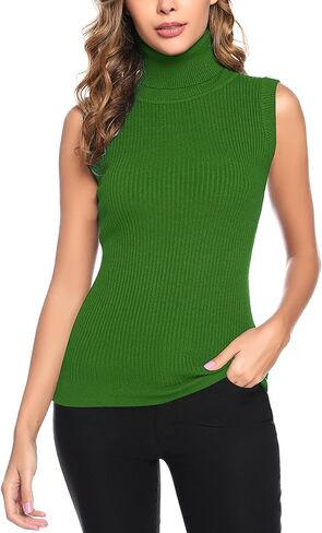 سترة نسائية من Totatuit ذات ياقة مدورة ربيعية بدون أكمام ورقبة وهمية ومضلعة صلبة in Saudi Arabia