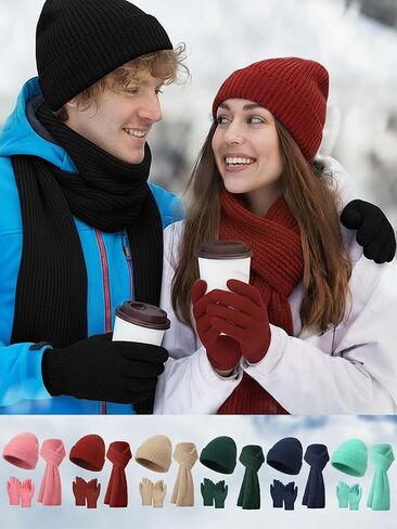 Suhine Winter Beanies Scarves Gloves Bulk Thermal Knit Hat Touch Screen Gloves Set Homeless Donation Charity Gift Women Men in Saudi Arabia