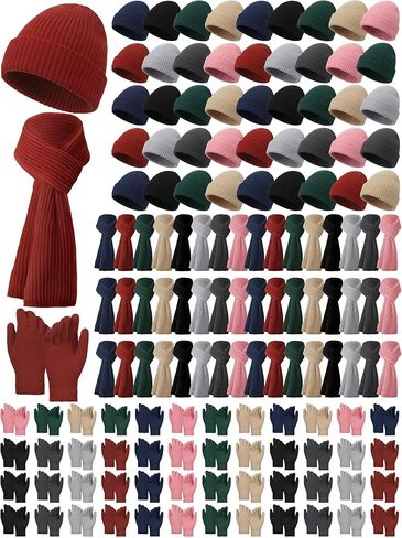 Suhine Winter Beanies Scarves Gloves Bulk Thermal Knit Hat Touch Screen Gloves Set Homeless Donation Charity Gift Women Men in Saudi Arabia
