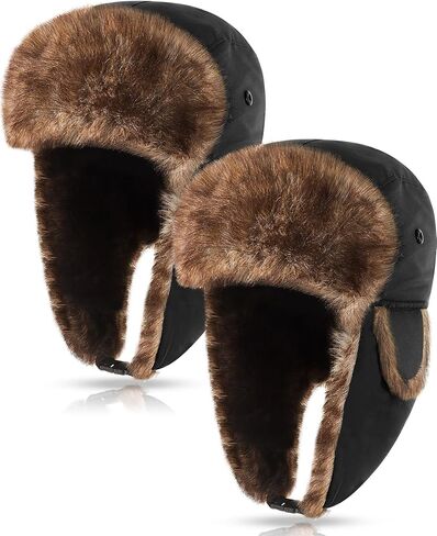 2 Pcs Unisex Winter Trapper Hat with Faux Fur Ear Flaps - Ushanka Hat for Men - Outdoor Skiing & Hunting in Saudi Arabia