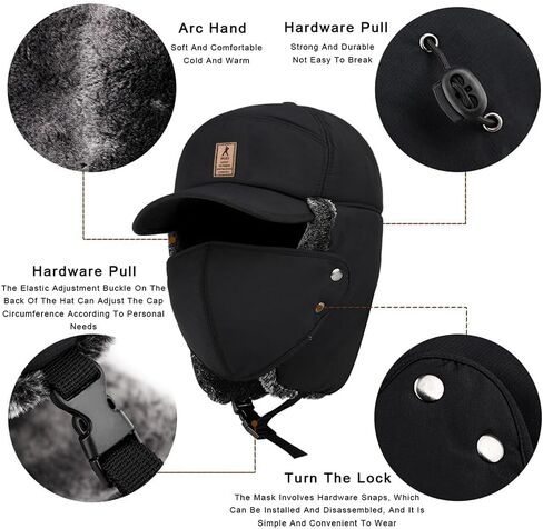 3 in 1 Men's Trapper Hat with Ear Flaps ，Winter Warm Hat Full Face Neck Warmer All-Around Windproof Warm Insulated Winter in Saudi Arabia