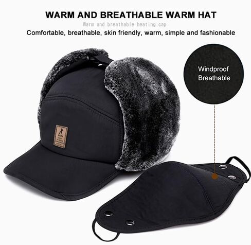 3 in 1 Men's Trapper Hat with Ear Flaps ，Winter Warm Hat Full Face Neck Warmer All-Around Windproof Warm Insulated Winter in Saudi Arabia