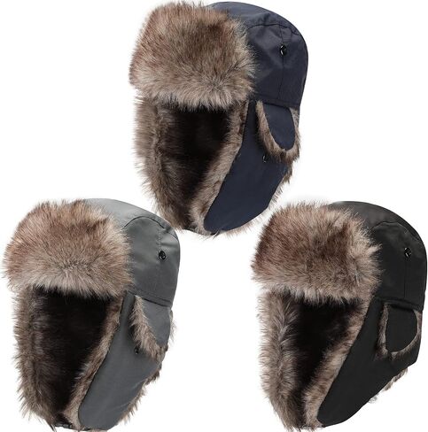 Coume 3 Pieces Russian Trapper Ushanka Hats for Men Women Warm Windproof Winter Hats with Ear Flaps Classic Style in Saudi Arabia