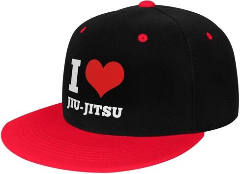 I Love Jiu Jitsu Flat Bill Hat Kids Fashion Hip Hop Style Contrast Color Flat Bill Hat Red in Saudi Arabia
