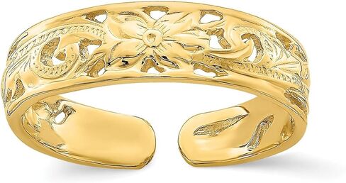 14k Real Solid Yellow Gold Adjustable Flower with Leaf Design Toe Summer Ring in Saudi Arabia