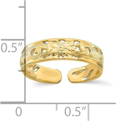 14k Real Solid Yellow Gold Adjustable Flower with Leaf Design Toe Summer Ring in Saudi Arabia