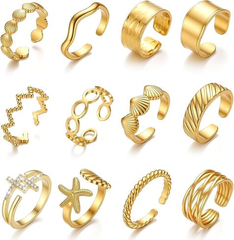 12 Pcs Gold Open Toe Rings Set for Women High Color Retention Adjustable Toe Band Knuckle Ring Summer Beach Party Foot Jewelry in Saudi Arabia