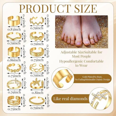 12 Pcs Gold Open Toe Rings Set for Women High Color Retention Adjustable Toe Band Knuckle Ring Summer Beach Party Foot Jewelry in Saudi Arabia