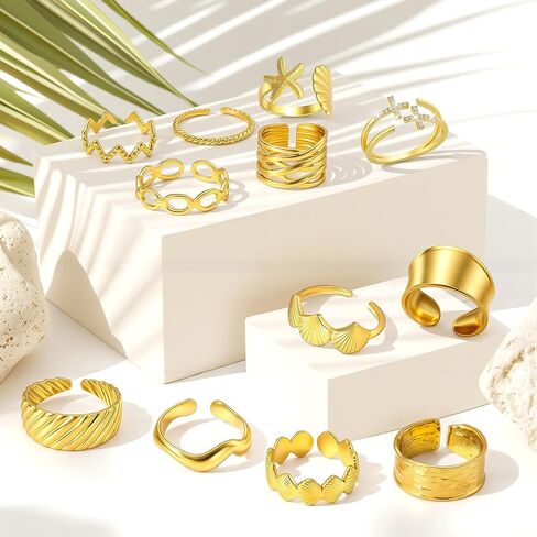 12 Pcs Gold Open Toe Rings Set for Women High Color Retention Adjustable Toe Band Knuckle Ring Summer Beach Party Foot Jewelry in Saudi Arabia