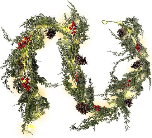 RECUTMS عيد الميلاد جارلاند 6 قدم الاصطناعي الأرز الصنوبر جارلاند واقعية الخضرة الشتاء مع التوت الأحمر جارلاند لعيد الميلاد حزب عيد الميلاد الجدول عباءة جدار غرفة في الهواء الطلق داخلي الشتاء الديكور in Kuwait