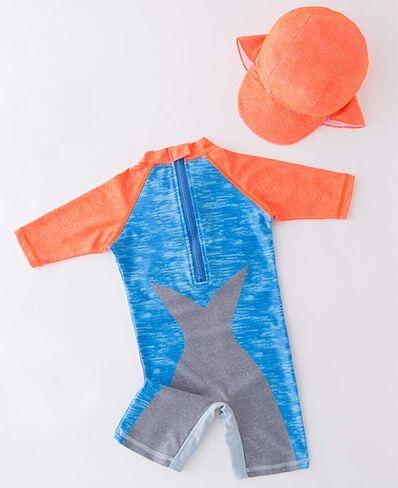 Stylesilove Little Boys Shark مع نظارات السباحة ثلاثية الأبعاد قطعة واحدة من ملابس السباحة للحماية من الطفح الجلدي مع قبعة الشمس قطعتين ملابس سباحة للشاطئ in Kuwait