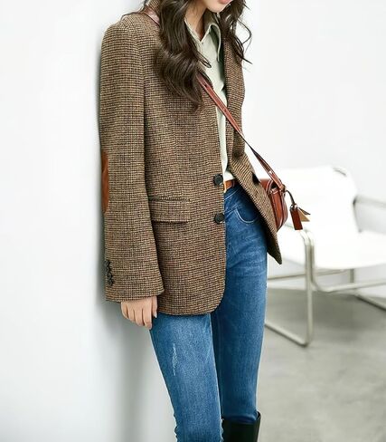 chouyatou Women's Fall Winter Wool Business Casual Blazer Jacket Single Breasted Plaid Dressy Work Coat in Saudi Arabia