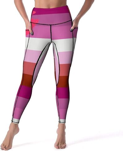 Women's High Waist Leggings Pink Striped Pattern Athletic Workout Pants Full Length Compression Tights in Saudi Arabia