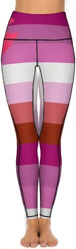 Women's High Waist Leggings Pink Striped Pattern Athletic Workout Pants Full Length Compression Tights in Saudi Arabia