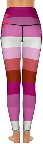 Women's High Waist Leggings Pink Striped Pattern Athletic Workout Pants Full Length Compression Tights in Saudi Arabia