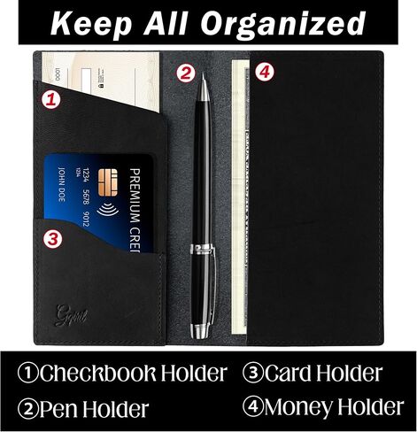 Checkbook Holder Cover - Leather Duplicate Check Book Case with Pen Holder for Men Women, RFID Blocking Standard Personal Checks Register Organizer Wallet with Pockets and Cards Slots in Saudi Arabia