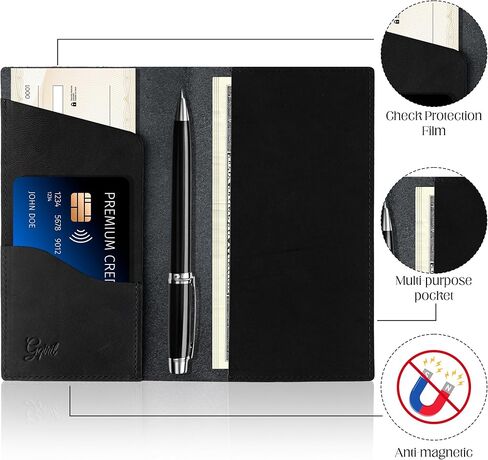 Checkbook Holder Cover - Leather Duplicate Check Book Case with Pen Holder for Men Women, RFID Blocking Standard Personal Checks Register Organizer Wallet with Pockets and Cards Slots in Saudi Arabia