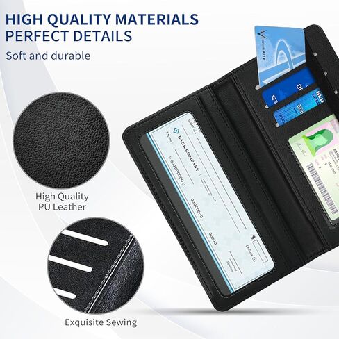 غطاء دفتر الشيكات للشيكات المكررة - فتحة لبطاقة الائتمان، حامل دفتر الشيكات مع حجب RFID للرجال والنساء، للشيكات الشخصية والعملية - قطة سوداء in Saudi Arabia