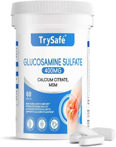 مكمل الكالسيوم TrySafe - مع فيتامين C وفيتامين D3 وK2 والزنك والمغنيسيوم والكالسيوم لتقوية العظام والجلوكوزامين والكوندرويتين والكركم وتركيبة المفاصل والغضاريف المتقدمة من MSM - 60 قطعة in Kuwait
