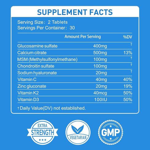 مكمل الكالسيوم TrySafe - مع فيتامين C وفيتامين D3 وK2 والزنك والمغنيسيوم والكالسيوم لتقوية العظام والجلوكوزامين والكوندرويتين والكركم وتركيبة المفاصل والغضاريف المتقدمة من MSM - 60 قطعة in Kuwait
