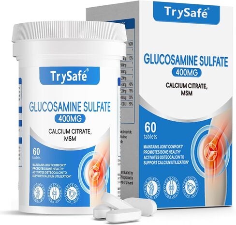 مكمل الكالسيوم TrySafe - مع فيتامين C وفيتامين D3 وK2 والزنك والمغنيسيوم والكالسيوم لتقوية العظام والجلوكوزامين والكوندرويتين والكركم وتركيبة المفاصل والغضاريف المتقدمة من MSM - 60 قطعة in Kuwait