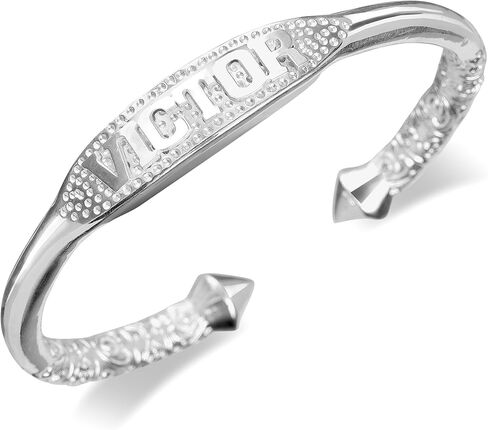 Better Jewelry Personalized 925 Sterling Silver Custom Name Plate West Indian Extra Thick Bangle with Pyramid Ends, Custom Name Cricket Bangle, 1 piece in Saudi Arabia